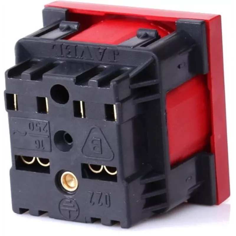 JAVEL 1-Module Single Socket Outlet with Plug Lock, Red, 16A 250V AC, Flush-Mounted, Type E/F