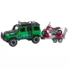 LEAN TOYS Visureigių transporto priemonių rinkinys su vilkiku ir motociklu, šviesomis ir garsais, žalias