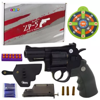 LEAN TOYS Revolver ZP-5 šoviniai putplasčiai vandens rutuliukai hidrogelinis skydas dėklas
