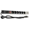 GETFORT LGF-06-Z 19 colių 1U 6 lizdų Schuko maitinimo paskirstymo blokas (PDU) - 1,8 m kabelis, 16 A, 230 V, juodas