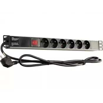 GETFORT LGF-06-Z 19 colių 1U 6 lizdų Schuko maitinimo paskirstymo blokas (PDU) - 1,8 m kabelis, 16 A, 230 V, juodas