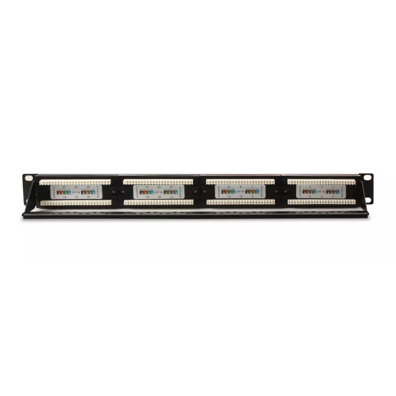 GETFORT PGF-5EUTP24-B4 Cat.5e UTP 24 prievadų skirstomasis skydas 1U 19 inch montavimui į stovą juodas