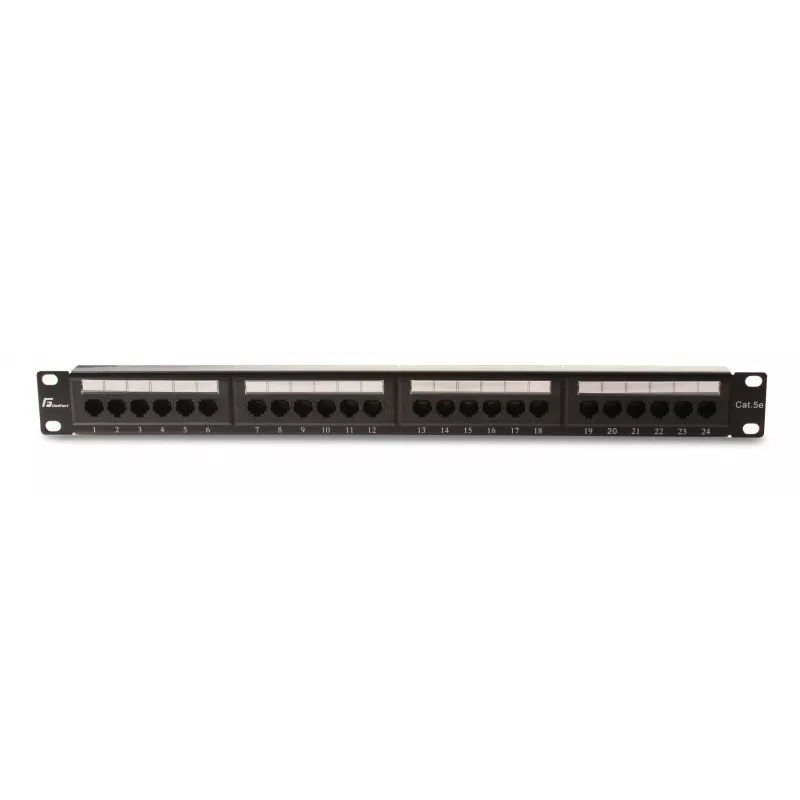 GETFORT PGF-5EUTP24-B4 Cat.5e UTP 24 prievadų skirstomasis skydas 1U 19 inch montavimui į stovą juodas