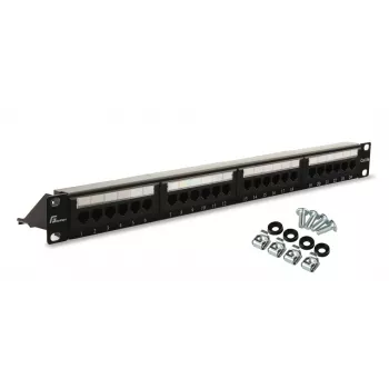 GETFORT PGF-5EUTP24-B4 Cat.5e UTP 24 prievadų skirstomasis skydas 1U 19 inch montavimui į stovą juodas