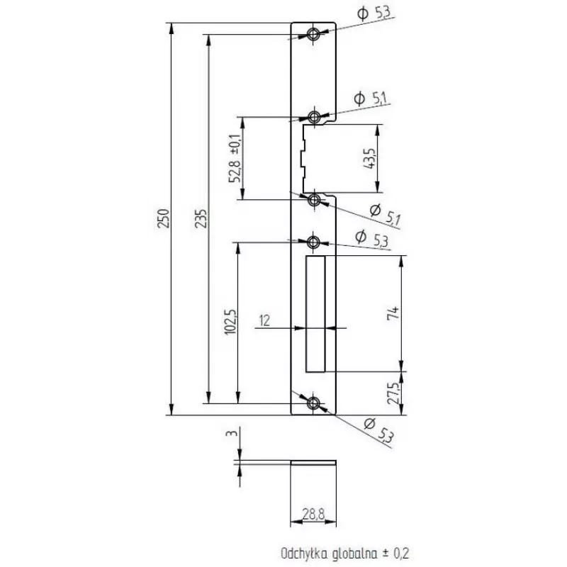 ELEKTRA-PLUS Eskutšonas užraktų dėžutėms, cinkuotas plienas, 200x20 mm