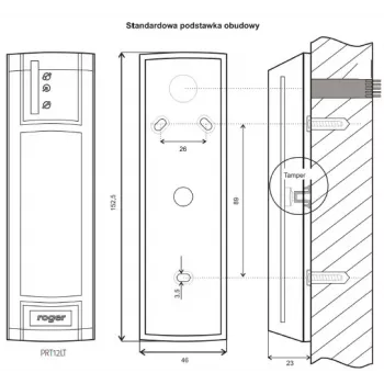 ROGER PRT12LT-BK Proximity Reader, RFID 125 kHz, RS485/Wiegand/DALLAS, IP67, Black