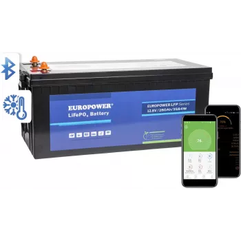 EUROPOWER LFP 12.8V 280Ah LiFePO4 akumuliatorius su Bluetooth ir šildymo kilimėliu