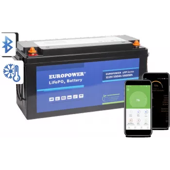 EUROPOWER LFP 12/150/E/B/HT/SH LiFePO4 akumuliatorius 12.8V 150Ah su Bluetooth ir šildymo kilimėliu