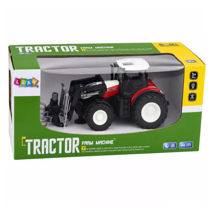 LEAN TOYS RC Red Remote Controlled Agricultural Tractor with Bale Gripper 1:24