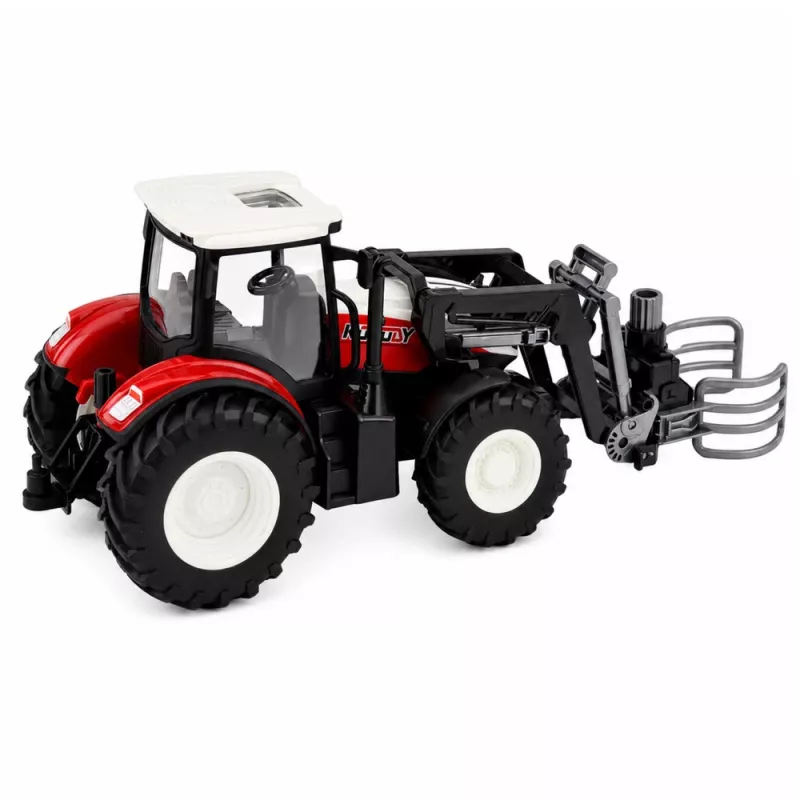 LEAN TOYS RC Red Remote Controlled Agricultural Tractor with Bale Gripper 1:24