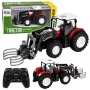 LEAN TOYS RC Red Remote Controlled Agricultural Tractor with Bale Gripper 1:24