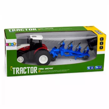 LEAN TOYS RC valdomas žemės ūkio traktorius su dvigubu plūgu Raudonas 1:24