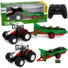 LEAN TOYS nuotoliniu valdymu žemės ūkio traktorius su konvejerio juosta, šieno ritiniais ir žibintais, 1:24