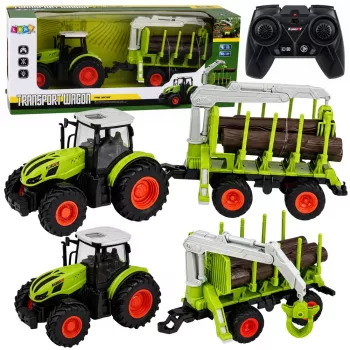 LEAN TOYS RC nuotolinio valdymo traktorius su miško priekaba ir medienos griebtuvu 1:24