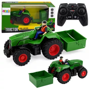 LEAN TOYS nuotoliniu valdymu žemės ūkio traktorius su priekaba „Farmer“ 1:24