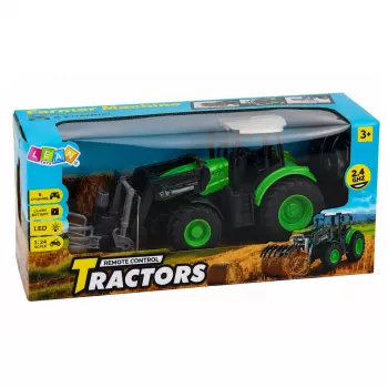LEAN TOYS RC Traktorius su Šieno Ryšulių Griebtuvu Nuotoliniu Valdymu Šviesomis Žalias 1:24