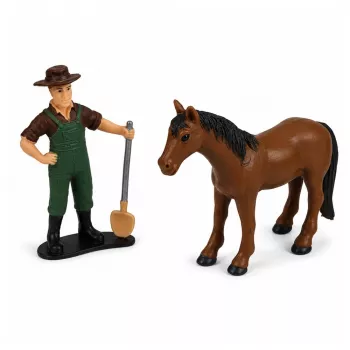 LEAN TOYS Derliaus Kombainas su Pjaunamąja Dalimi ir Plūgu, Ūkininko Figūrėlėmis, Arkliu, Šviesomis ir Garsais, 4 vnt.