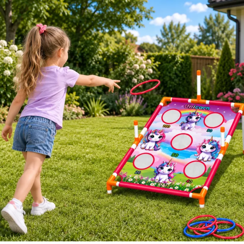 LEAN TOYS 4-in-1 Unicorn Target Toss Game su žiedais ir diskais