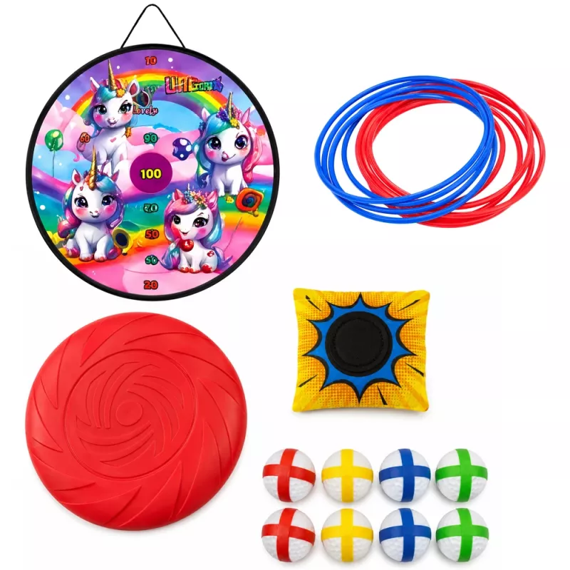 LEAN TOYS 4-in-1 Unicorn Target Toss Game su žiedais ir diskais