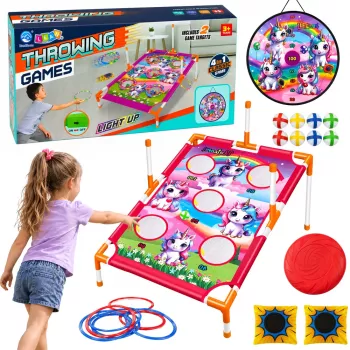 LEAN TOYS 4-in-1 Unicorn Target Toss Game su žiedais ir diskais