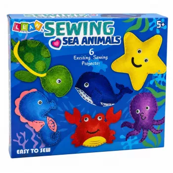 LEAN TOYS Kūrybinis rinkinys „Jūros gyvūnai“ – siuvimo ir kimšimo DIY 6 vnt.