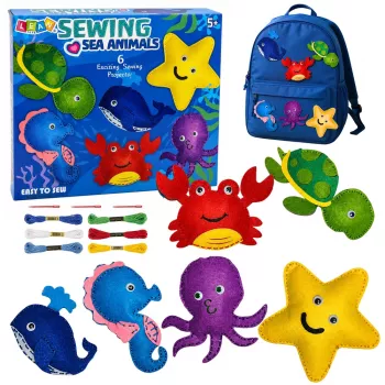 LEAN TOYS Kūrybinis rinkinys „Jūros gyvūnai“ – siuvimo ir kimšimo DIY 6 vnt.