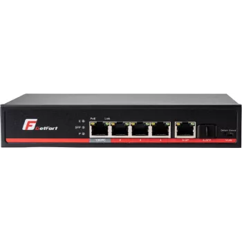 GETFORT GF-106-4PG-S-65 5-Port Gigabit PoE+ Switch (4 PoE+ Portai, 65W, 1 SFP) Darbalaukiui / Sieniniam Montavimui