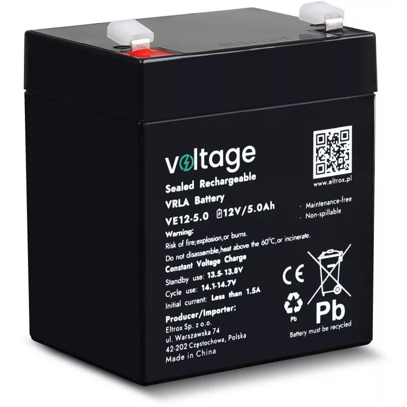 Voltage AGM Battery 12V 5Ah VE12-5.0 (6-9 Years Life)