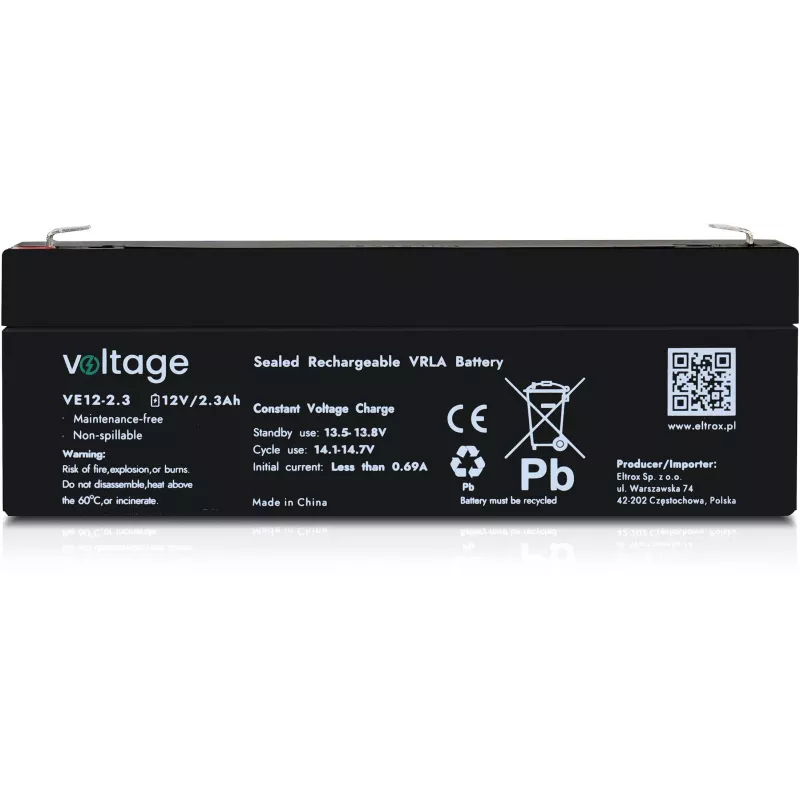 VOLTAGE AGM baterija 12V 2.3Ah VE12-2.3 (6-9 metų tarnavimo laikas)