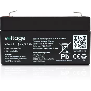 AGM akumuliatorius Voltage 6V 1.2Ah VE6-1.2 (Tarnavimo laikas 6-9 metai)