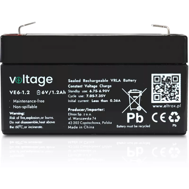 AGM akumuliatorius Voltage 6V 1.2Ah VE6-1.2 (Tarnavimo laikas 6-9 metai)