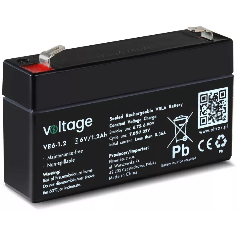 AGM akumuliatorius Voltage 6V 1.2Ah VE6-1.2 (Tarnavimo laikas 6-9 metai)