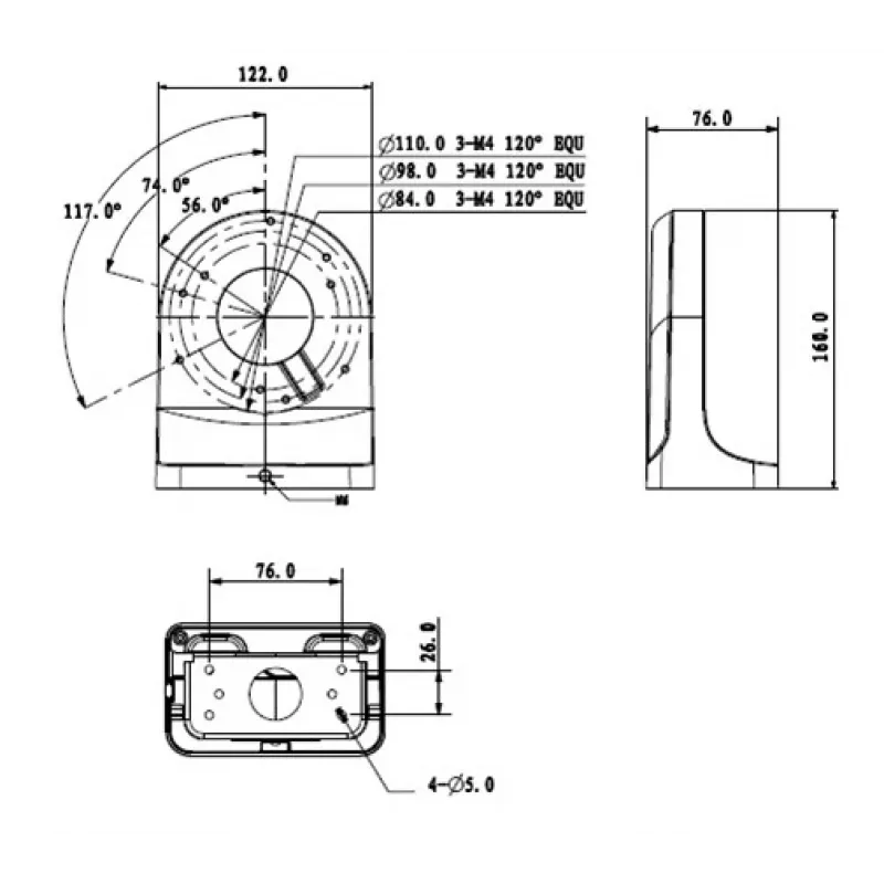 MITON MT-P203-B Jungiamoji dėžutė, paviršiniam montavimui, ABS, pilka, IP44, 80x80x40mm