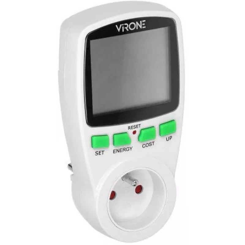 VIRONE EM-4 Vienfazis Elektros Energijos Skaitiklis su LCD Ekranu, 16A, 3680W, Schuko Kištukas