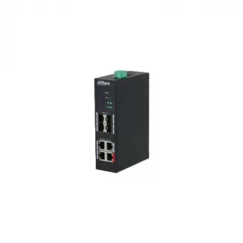 Dahua HS4408-4ET-96 Pramoninis nevaldomas PoE jungiklis, 8 prievadai, 4x Hi-PoE 60W, 4x PoE+ 30W, 96W biudžetas, 2x Gigabit ryšio kanalas, 2x SFP, DIN bėgelis