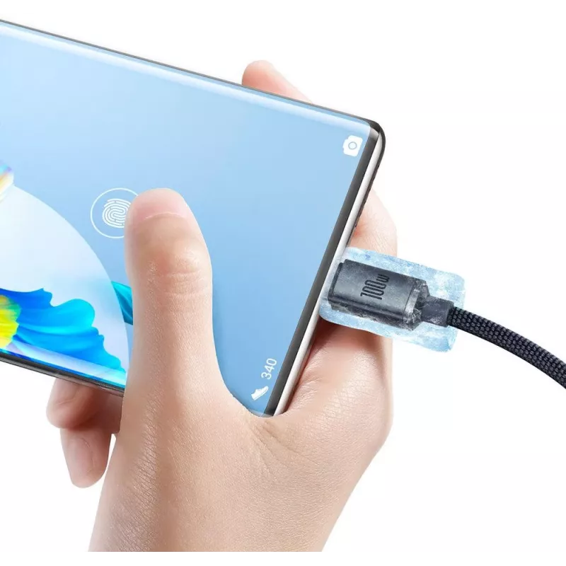 Baseus Crystal Shine USB-A to USB-C laidas 1.2m 100W 6A QC 3.0 pintas nailonas juodas