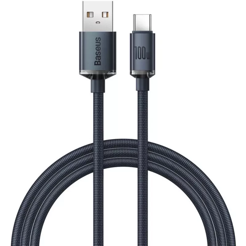 Baseus Crystal Shine USB-A to USB-C laidas 1.2m 100W 6A QC 3.0 pintas nailonas juodas