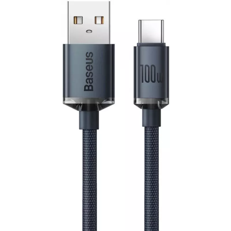Baseus Crystal Shine USB-A to USB-C laidas 1.2m 100W 6A QC 3.0 pintas nailonas juodas