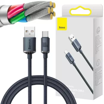 Baseus Crystal Shine USB-A to USB-C laidas 1.2m 100W 6A QC 3.0 pintas nailonas juodas