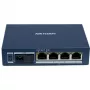 Hikvision DS-3D504TP-A nevaldomas pramoninis PoE jungiklis, 4 PoE+ prievadai, 1 SFP kanalas, 60W biudžetas