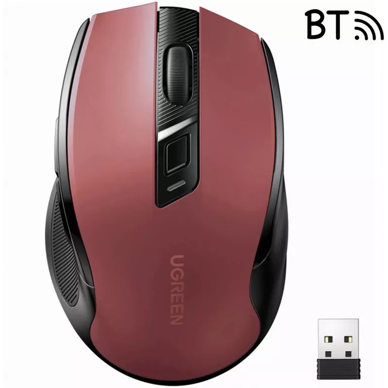 UGREEN MU006 Belaidė optinė pelė 2.4GHz / Bluetooth 5.0 4000 DPI - Raudona
