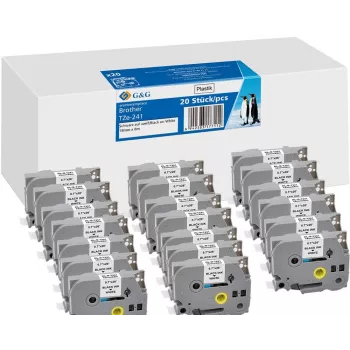 20x G&G suderinama etikečių juosta 18mm x 8m juoda ant baltos, skirta Brother TZe-241 (21570)
