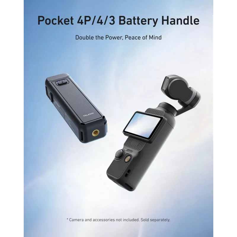 TELESIN 5000mAh Battery Grip Power Bank, skirta DJI Osmo Pocket 3 / 4, USB-C, juoda