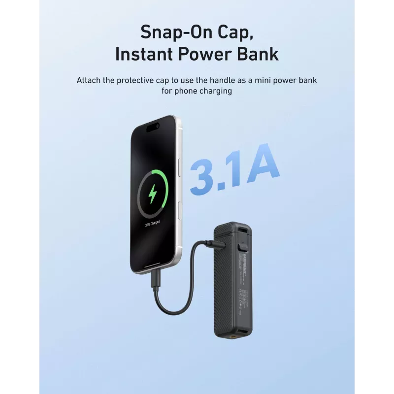 TELESIN 5000mAh Battery Grip Power Bank, skirta DJI Osmo Pocket 3 / 4, USB-C, juoda