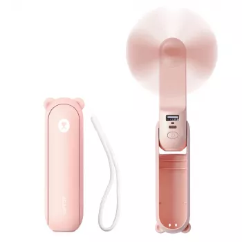 Jisulife Life8 Nešiojamas Ventiliatorius USB su Power Bank 2000mAh ir Žibintuvėliu - Rožinis