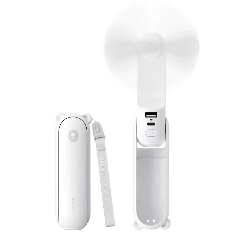 JISULIFE Nešiojamas Ventiliatorius 8 Baltas USB Ventiliatorius su Power Bank 2000mAh ir Žibintuvėliu