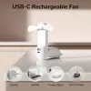 JISULIFE Nešiojamas Ventiliatorius 8 Baltas USB Ventiliatorius su Power Bank 2000mAh ir Žibintuvėliu