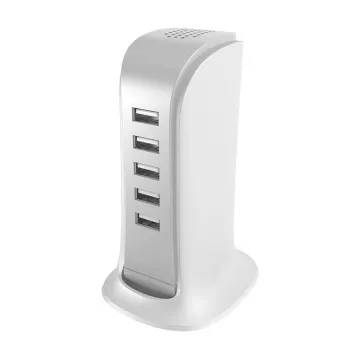 Dudao 5x USB įkroviklis su integruotu EU maitinimo laidu Baltas (A5EU)