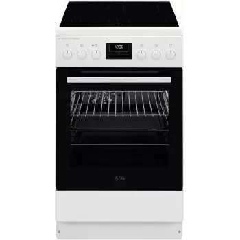 AEG CCB56491BW Laisvai pastatoma elektrinė viryklė su keramine kaitlente, 73L ventiliacine orkaite ir 39L įprastine orkaite, balta