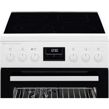 AEG CCB56491BW Laisvai pastatoma elektrinė viryklė su keramine kaitlente, 73L ventiliacine orkaite ir 39L įprastine orkaite, balta
